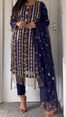 Designer Embroidery Work Blue Color Anarkali Suit