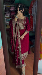 Embellished  Chinon Silk Maroon Color Salwar Suit