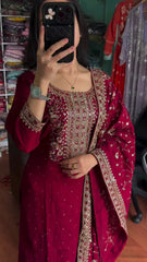 Embellished  Chinon Silk Maroon Color Salwar Suit