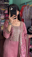 Embellished Chinon Silk Pink Color Salwar Suit