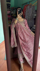 Embellished Chinon Silk Pink Color Salwar Suit