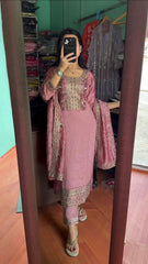 Embellished Chinon Silk Pink Color Salwar Suit