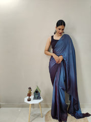 1-MIN READY TO WEAR DEEP SEA IMPORTED SILK SAREE WITH BLOUSE