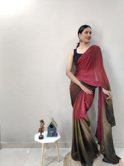 1-MIN READY TO WEAR DARK COFFEE IMPORTED SILK SAREE WITH BLOUSE