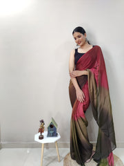 1-MIN READY TO WEAR DARK COFFEE IMPORTED SILK SAREE WITH BLOUSE