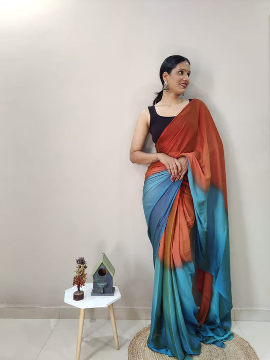 1-MIN READY TO WEAR SUNEST SKY IMPORTED SILK SAREE WITH BLOUSE