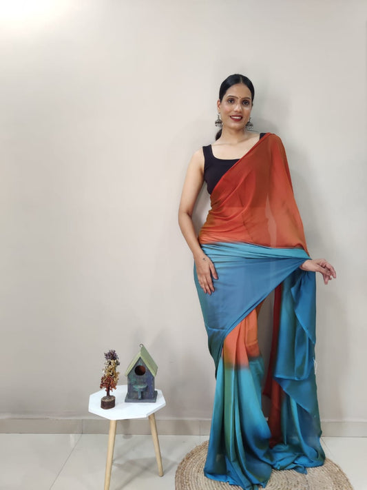 1-MIN READY TO WEAR SUNEST SKY IMPORTED SILK SAREE WITH BLOUSE