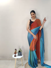 1-MIN READY TO WEAR SUNEST SKY IMPORTED SILK SAREE WITH BLOUSE