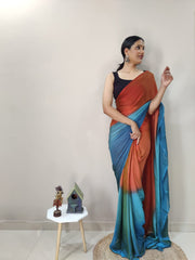 1-MIN READY TO WEAR SUNEST SKY IMPORTED SILK SAREE WITH BLOUSE