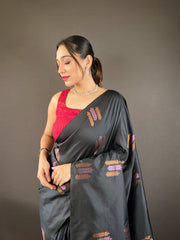 Shining Zari Weaving Black Color Silk Saree