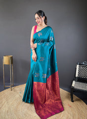 Shining Zari Weaving Sky Color Silk Saree