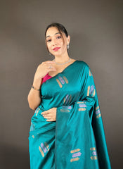 Shining Zari Weaving Sky Color Silk Saree