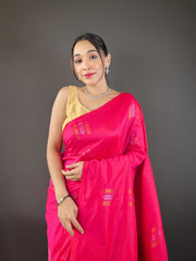 Shining Zari Weaving Pink Color Silk Saree