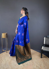 Shining Zari Weaving Blue Color Silk Saree