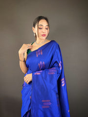 Shining Zari Weaving Blue Color Silk Saree