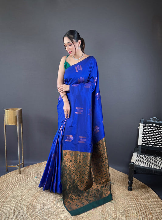 Shining Zari Weaving Blue Color Silk Saree