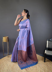 Shining Zari Weaving Purple Color Silk Saree