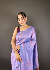 Shining Zari Weaving Purple Color Silk Saree