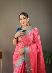 Wedding Wear Tabby Silk Peach Color Saree