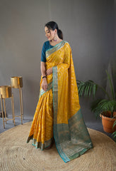 Wedding Wear Tabby Silk Mustered Color Saree