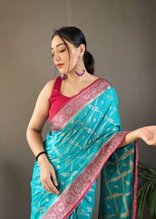 Wedding Wear Tabby Silk Sky Color Saree