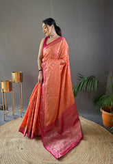 Wedding Wear Tabby Silk Orange Color Saree