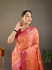 Wedding Wear Tabby Silk Orange Color Saree