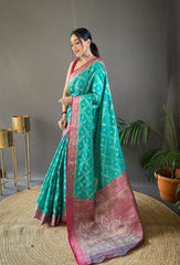 Wedding Wear Tabby Silk Aqua Blue Color Saree