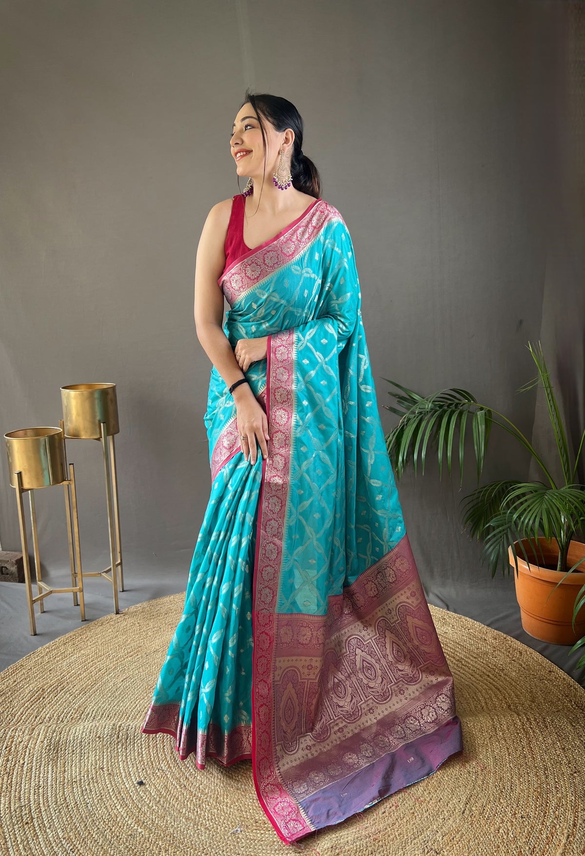 Wedding Wear Tabby Silk Sky Color Saree