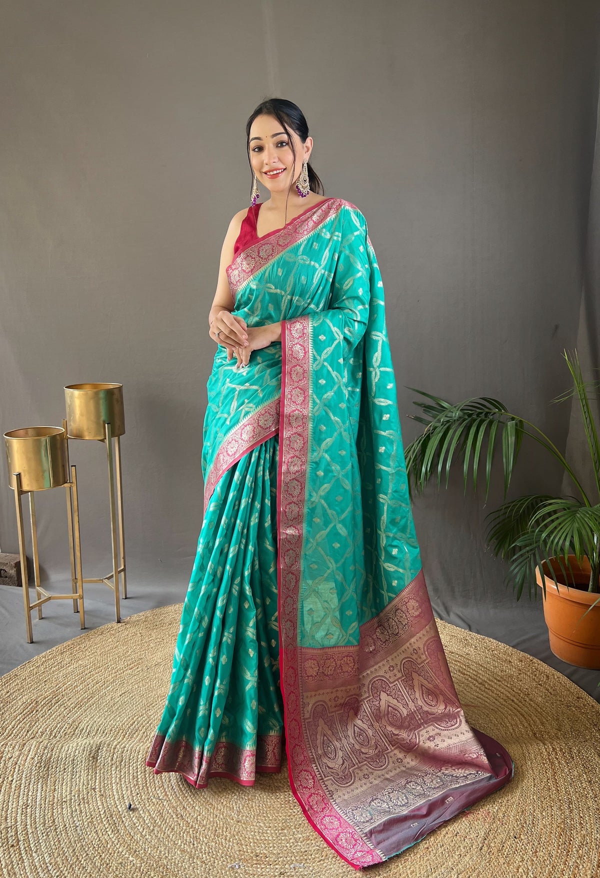 Wedding Wear Tabby Silk Aqua Blue Color Saree