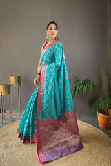 Wedding Wear Tabby Silk Sky Color Saree