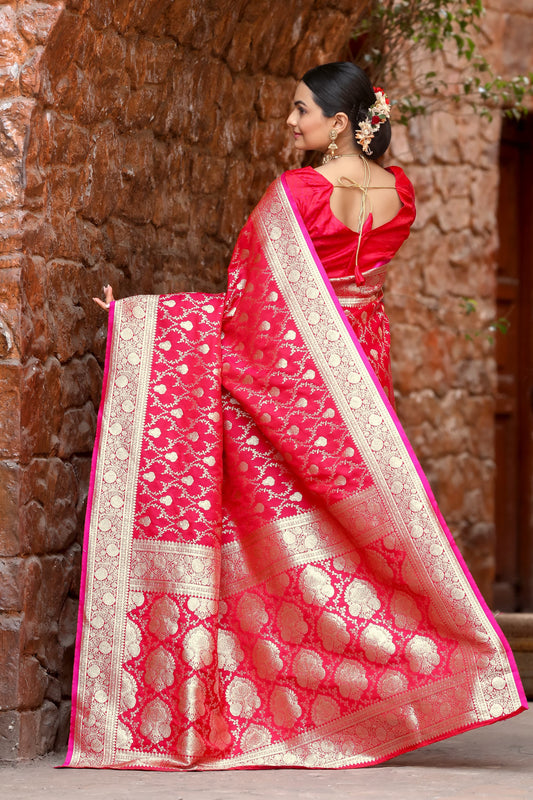 Amazing Pink Color Silver Jari Design Silk Saree