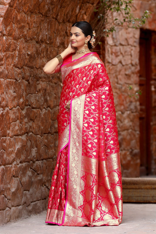 Amazing Pink Color Silver Jari Design Silk Saree