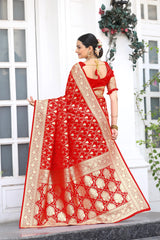 Amazing Red Color Silver Jari Design Silk Saree