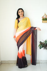 Ready To Wear Digital Print Yellow With Multi Color Saree