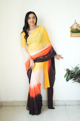 Ready To Wear Digital Print Yellow With Multi Color Saree