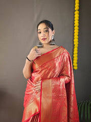 Occasion Wear Red Color Zari Weaving Kanchipuram Saree