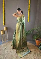 Occasion Wear Green Color Zari Weaving Kanchipuram Saree