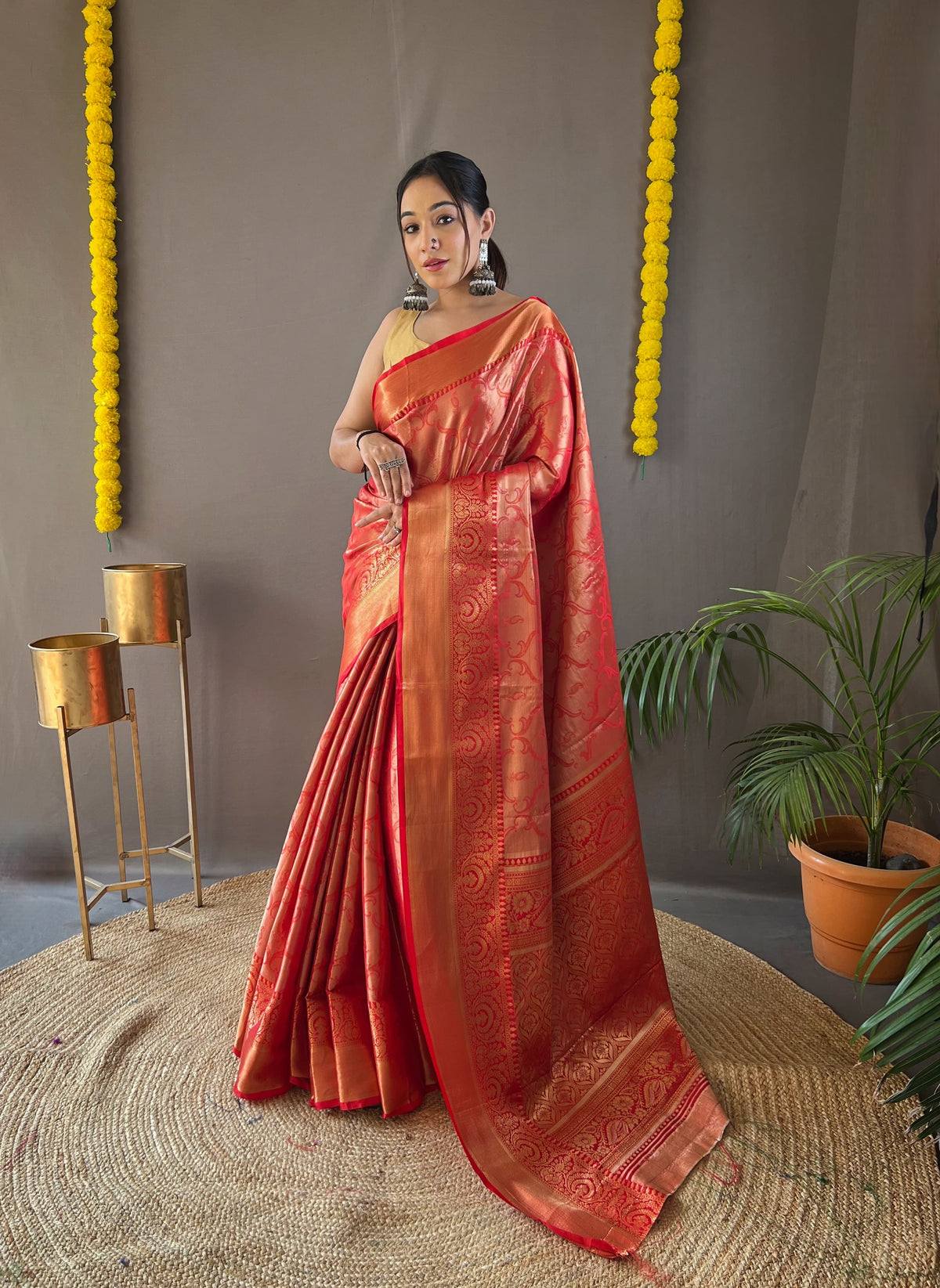 Occasion Wear Red Color Zari Weaving Kanchipuram Saree