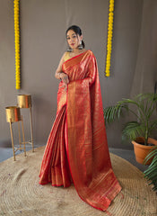 Occasion Wear Red Color Zari Weaving Kanchipuram Saree