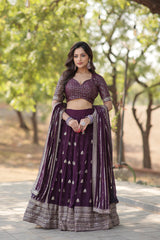 Wedding Wear Wine Color Sequence Work Lehenga Choli