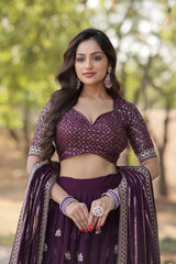 Wedding Wear Wine Color Sequence Work Lehenga Choli