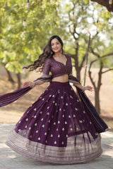 Wedding Wear Wine Color Sequence Work Lehenga Choli