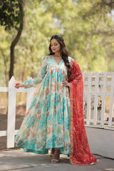 Fancy Alia Cut Digital Print Sky Color Gown