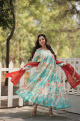 Fancy Alia Cut Digital Print Sky Color Gown