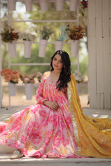 Fancy Alia Cut Digital Print Pink Color Gown