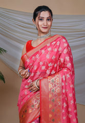 Fashionable Organza Weaving Pink Color Saree