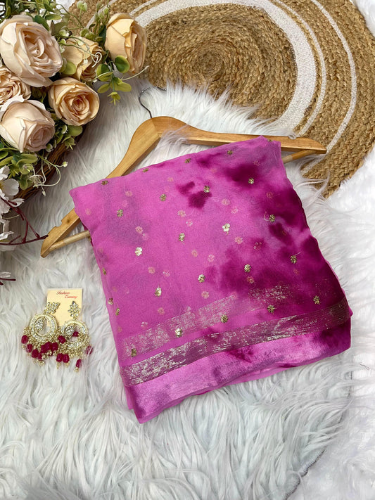 Mesmerizing Pink Color Organza Printed Saree