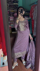 Embellished Chinon Silk Purple Color Salwar Suit