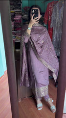 Embellished Chinon Silk Purple Color Salwar Suit